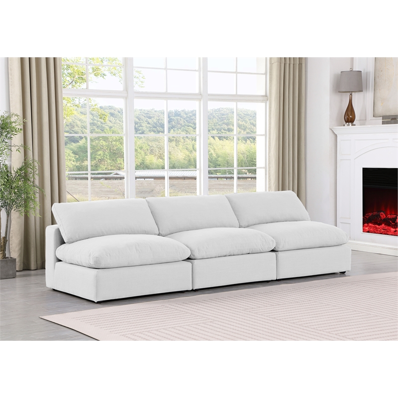 Bowery Hill Upholstered White Linen Textured Fabric 3-Piece Modular Sofa