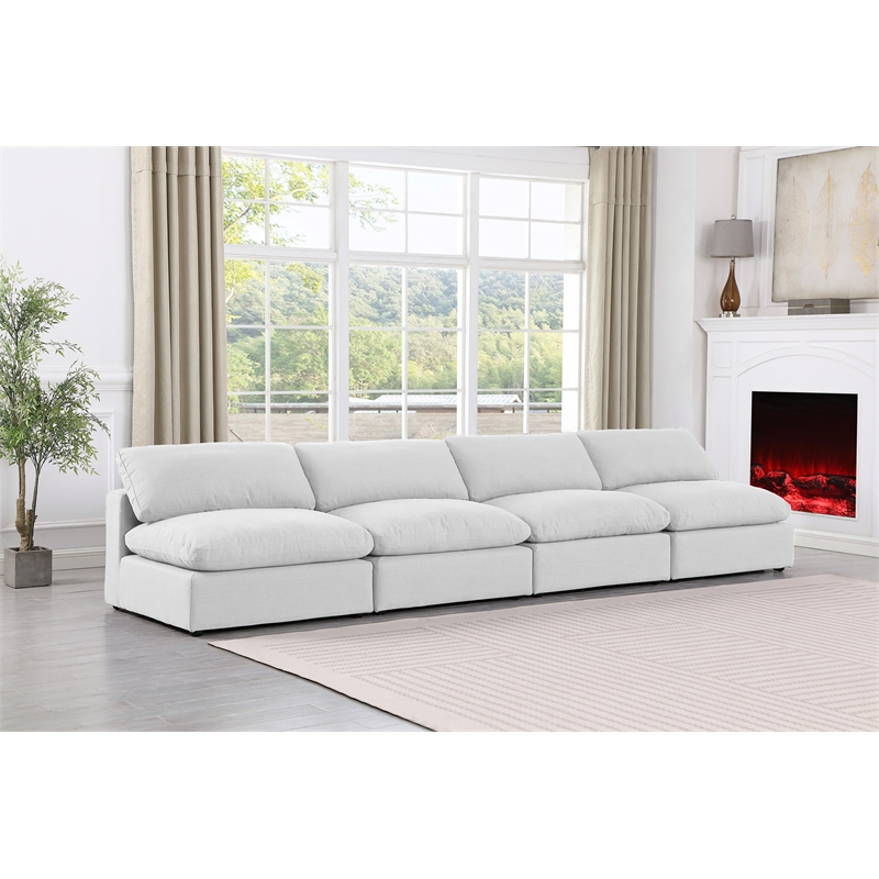 Bowery Hill Upholstered White Linen Textured Fabric 4-Piece Modular Sofa