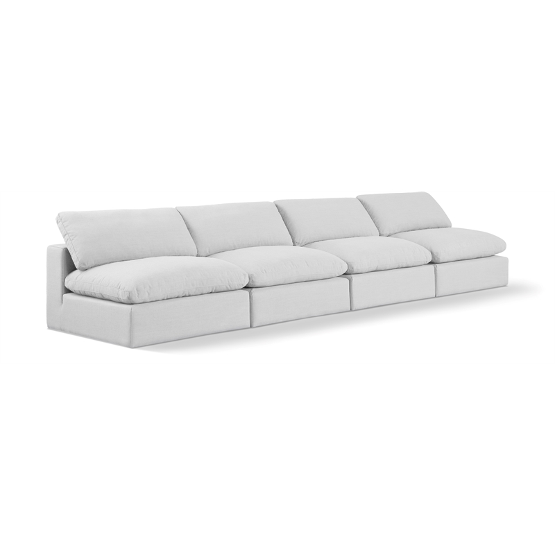 Bowery Hill Upholstered White Linen Textured Fabric 4-Piece Modular Sofa