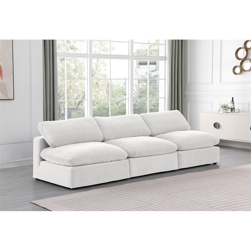 Bowery Hill Contemporary Soft Cream Velvet 3-Piece Modular Sofa