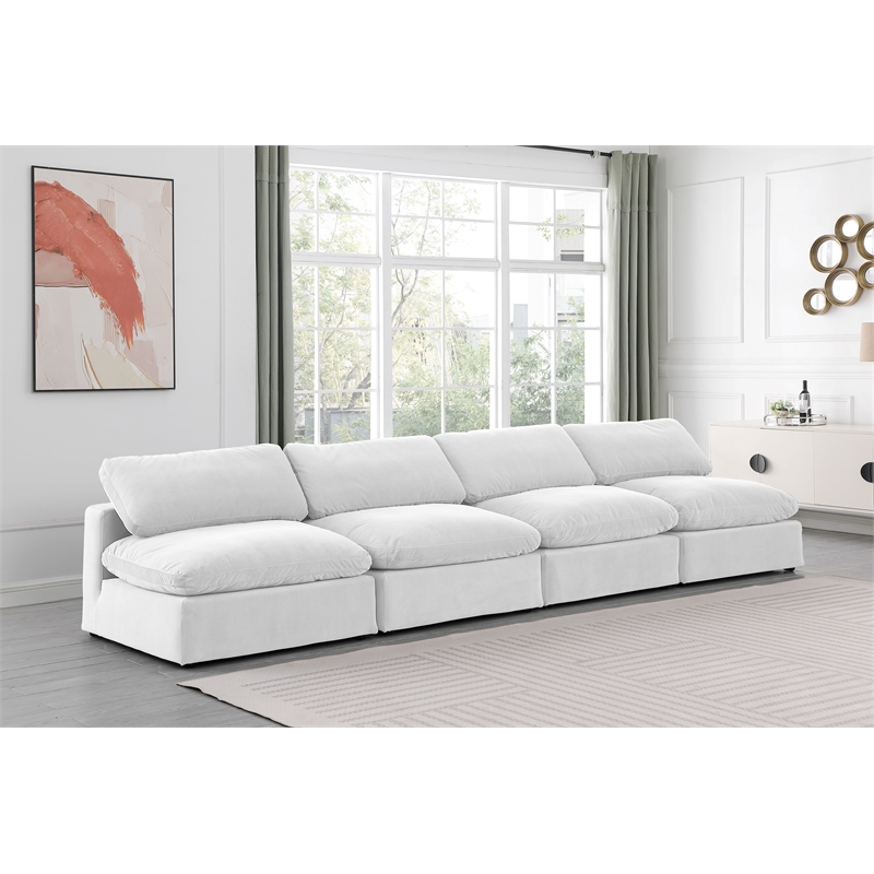 Bowery Hill Contemporary Soft Cream Velvet 4-Piece Modular Sofa