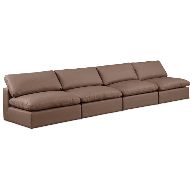 Bowery Hill Contemporary Brown Vegan Leather 4-Piece Modular Sofa