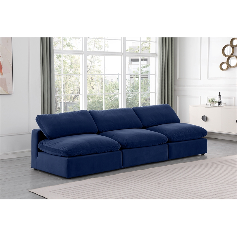 Bowery Hill Contemporary Soft Navy Velvet 3-Piece Modular Sofa