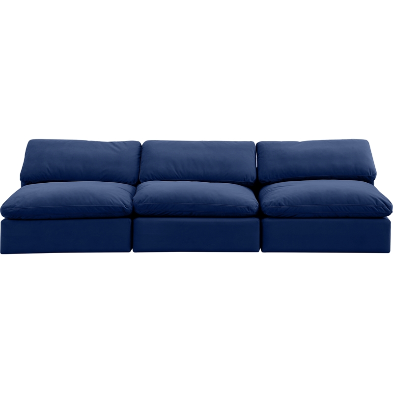 Bowery Hill Contemporary Soft Navy Velvet 3-Piece Modular Sofa