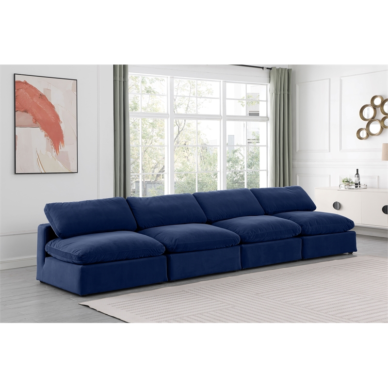 Bowery Hill Contemporary Soft Navy Velvet 4-Piece Modular Sofa