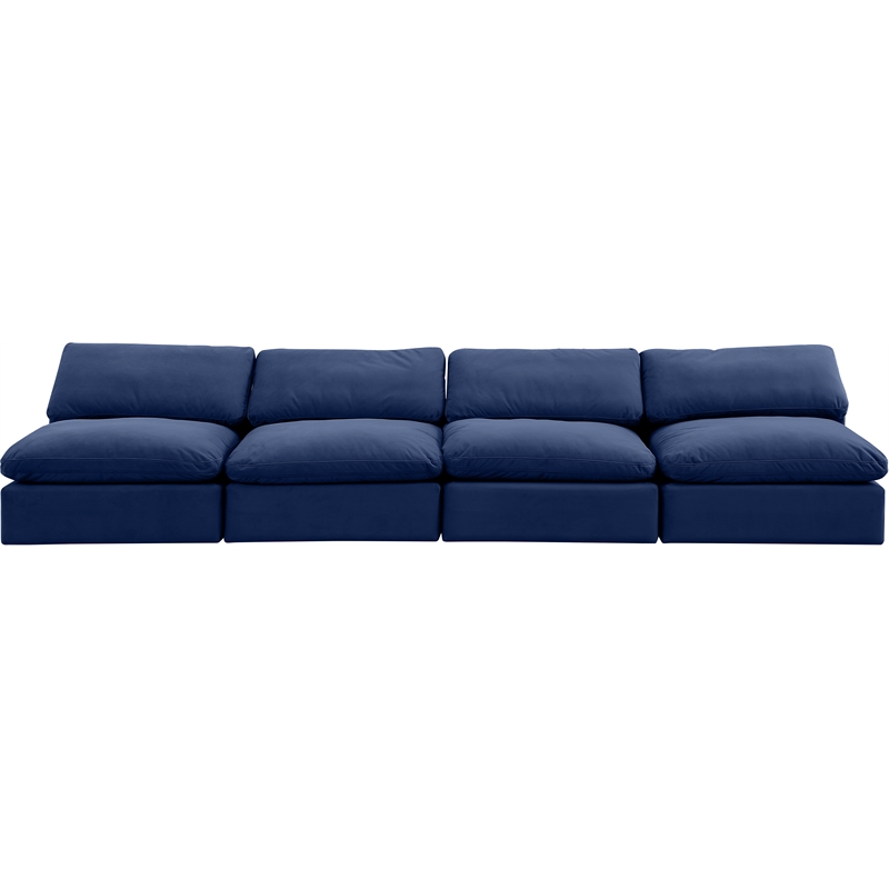Bowery Hill Contemporary Soft Navy Velvet 4-Piece Modular Sofa