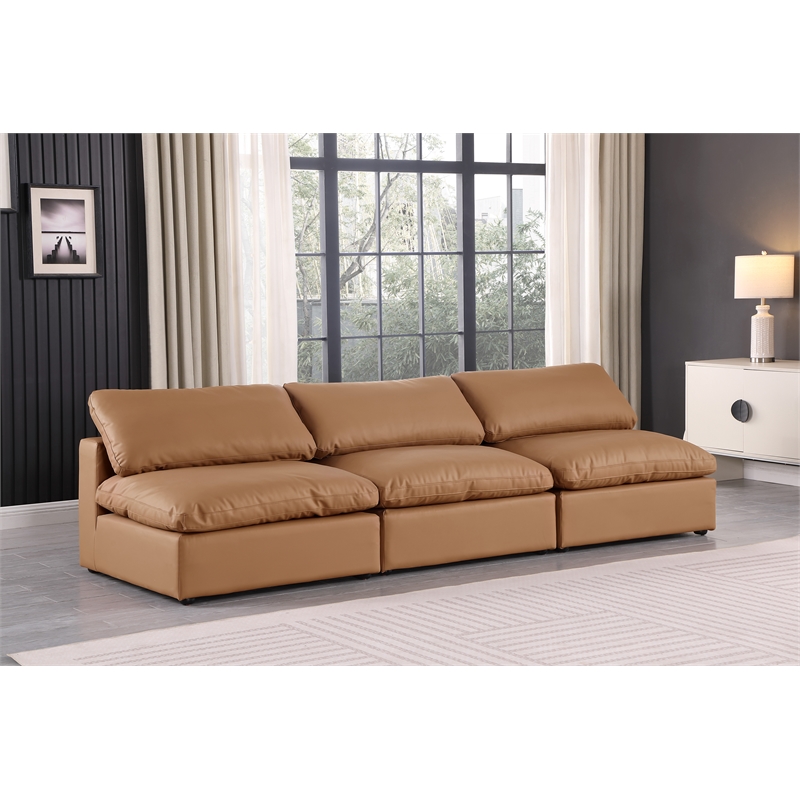 Bowery Hill Contemporary Cognac Vegan Leather 3-Piece Modular Sofa