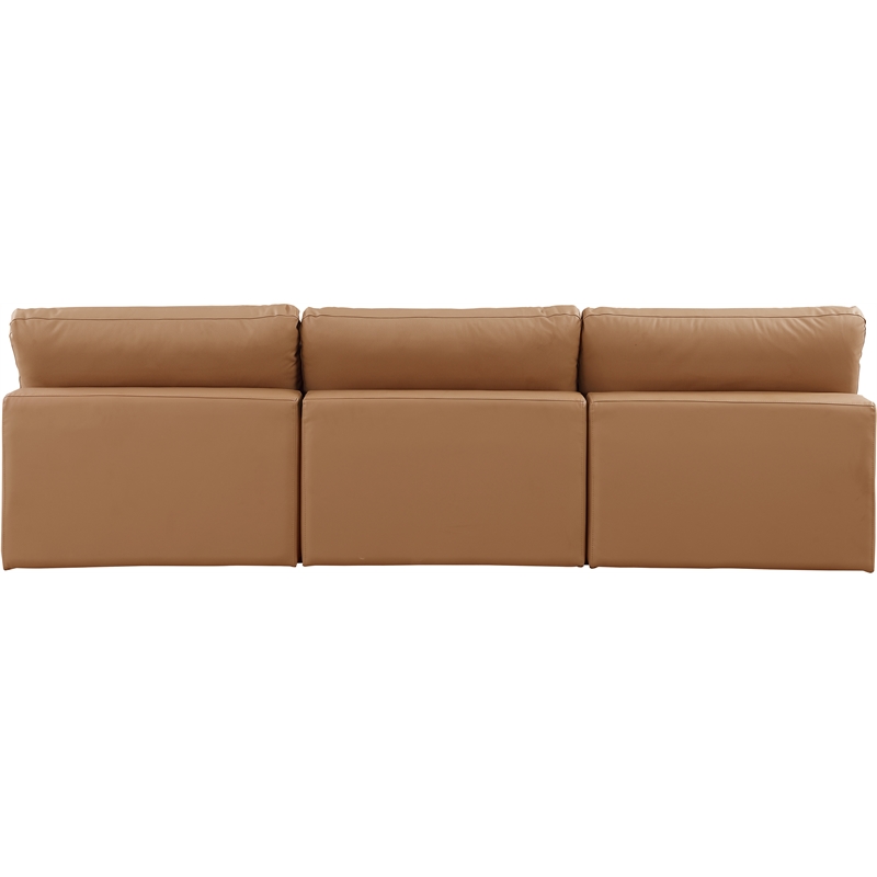 Bowery Hill Contemporary Cognac Vegan Leather 3-Piece Modular Sofa