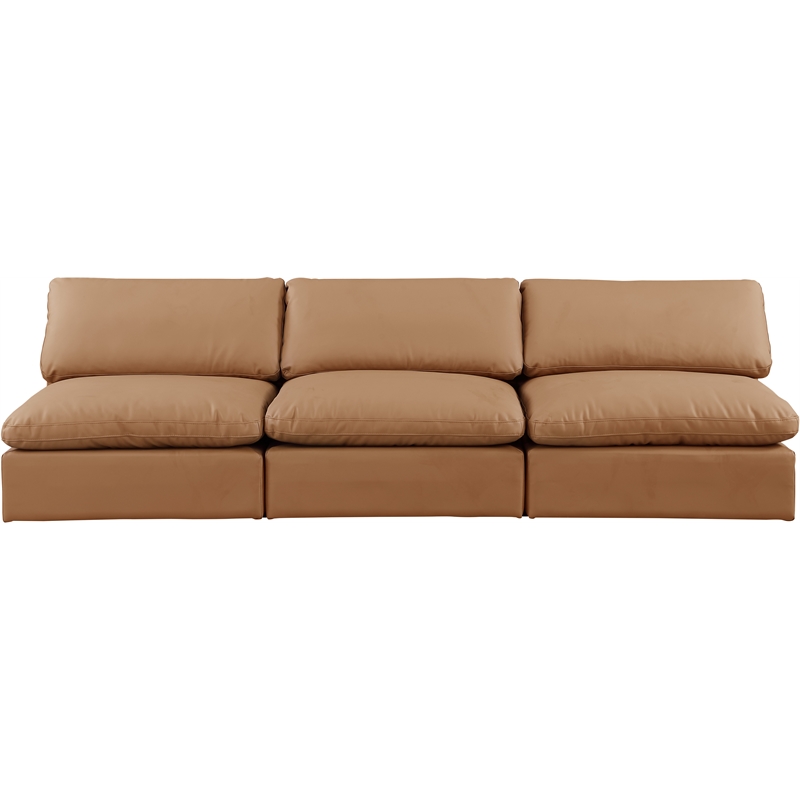 Bowery Hill Contemporary Cognac Vegan Leather 3-Piece Modular Sofa