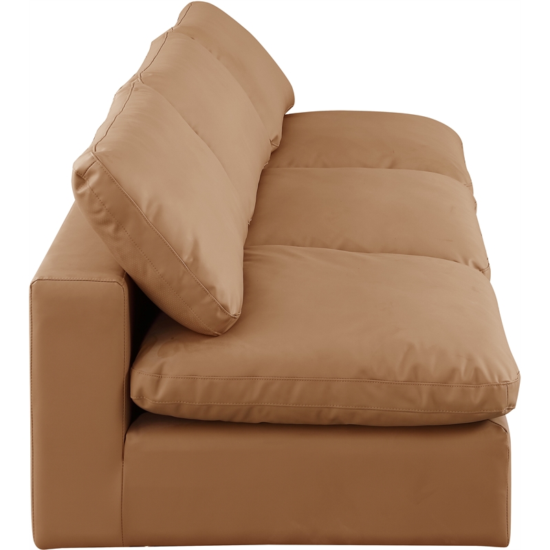 Bowery Hill Contemporary Cognac Vegan Leather 3-Piece Modular Sofa
