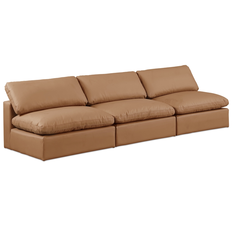 Bowery Hill Contemporary Cognac Vegan Leather 3-Piece Modular Sofa