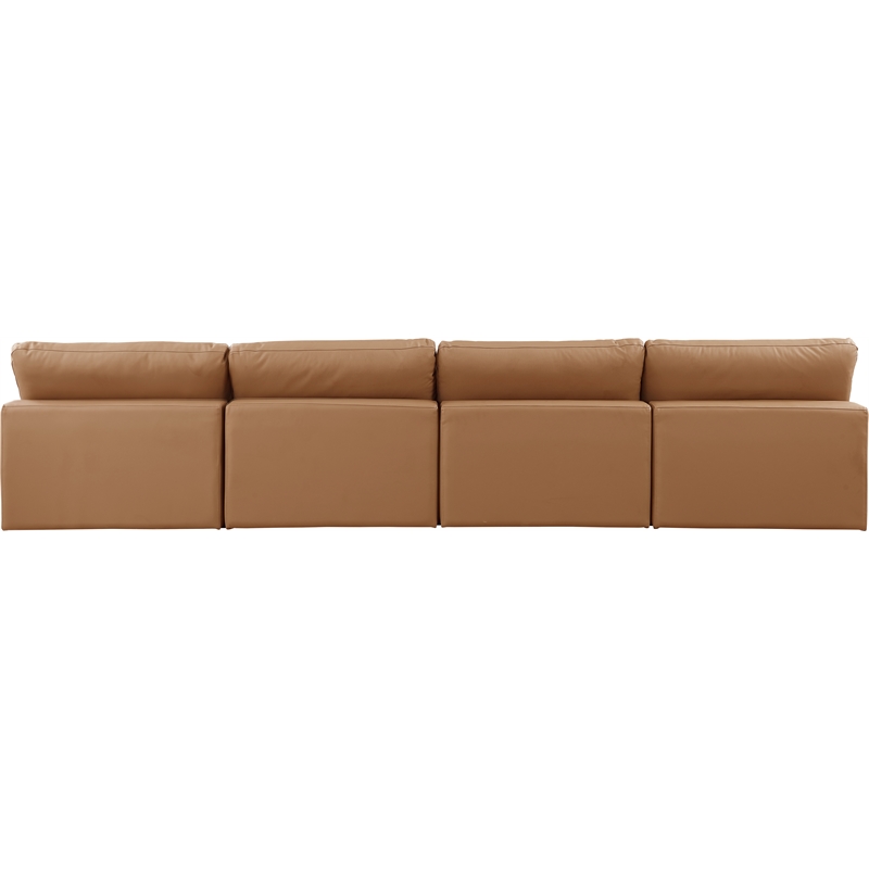 Bowery Hill Contemporary Cognac Vegan Leather 4-Piece Modular Sofa