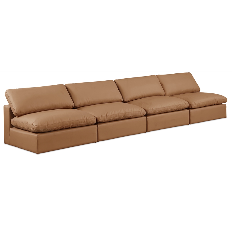 Bowery Hill Contemporary Cognac Vegan Leather 4-Piece Modular Sofa