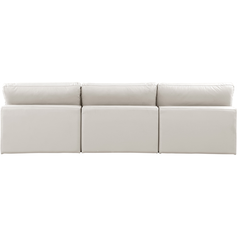 Bowery Hill Contemporary Cream Vegan Leather 3-Piece Modular Sofa