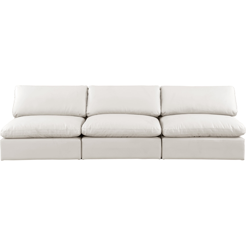 Bowery Hill Contemporary Cream Vegan Leather 3-Piece Modular Sofa