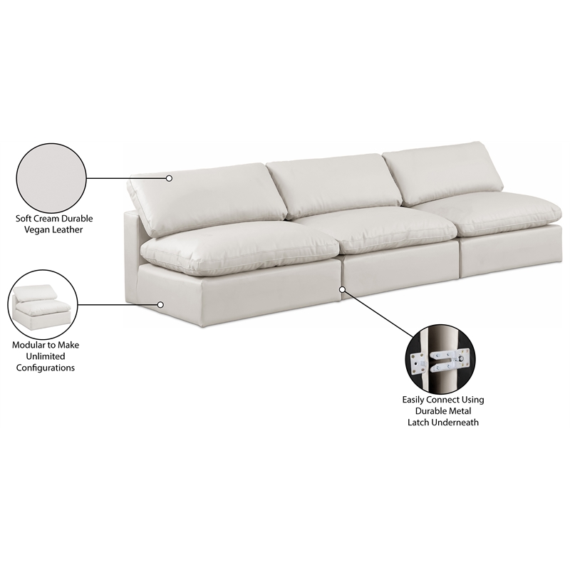 Bowery Hill Contemporary Cream Vegan Leather 3-Piece Modular Sofa