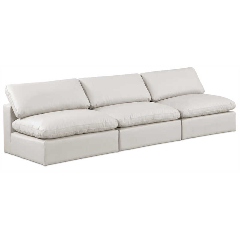 Bowery Hill Contemporary Cream Vegan Leather 3-Piece Modular Sofa