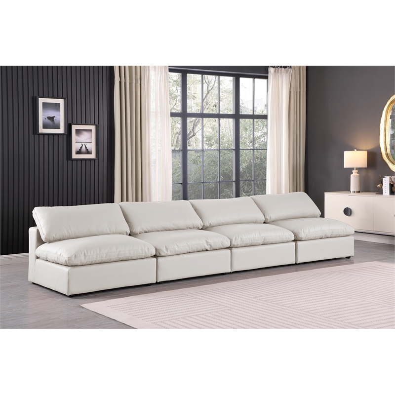 Bowery Hill Contemporary Cream Vegan Leather 4-Piece Modular Sofa
