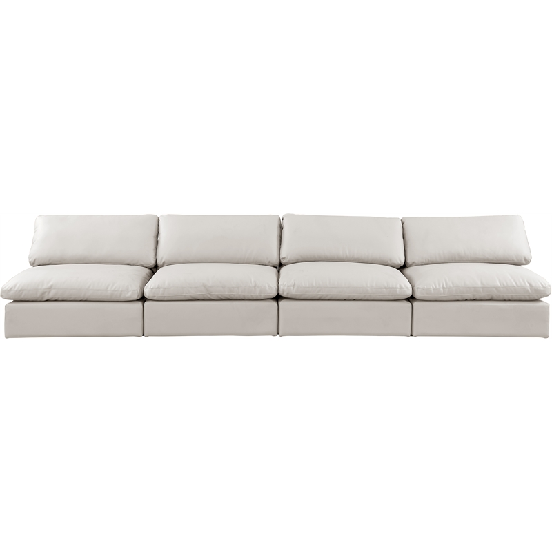 Bowery Hill Contemporary Cream Vegan Leather 4-Piece Modular Sofa