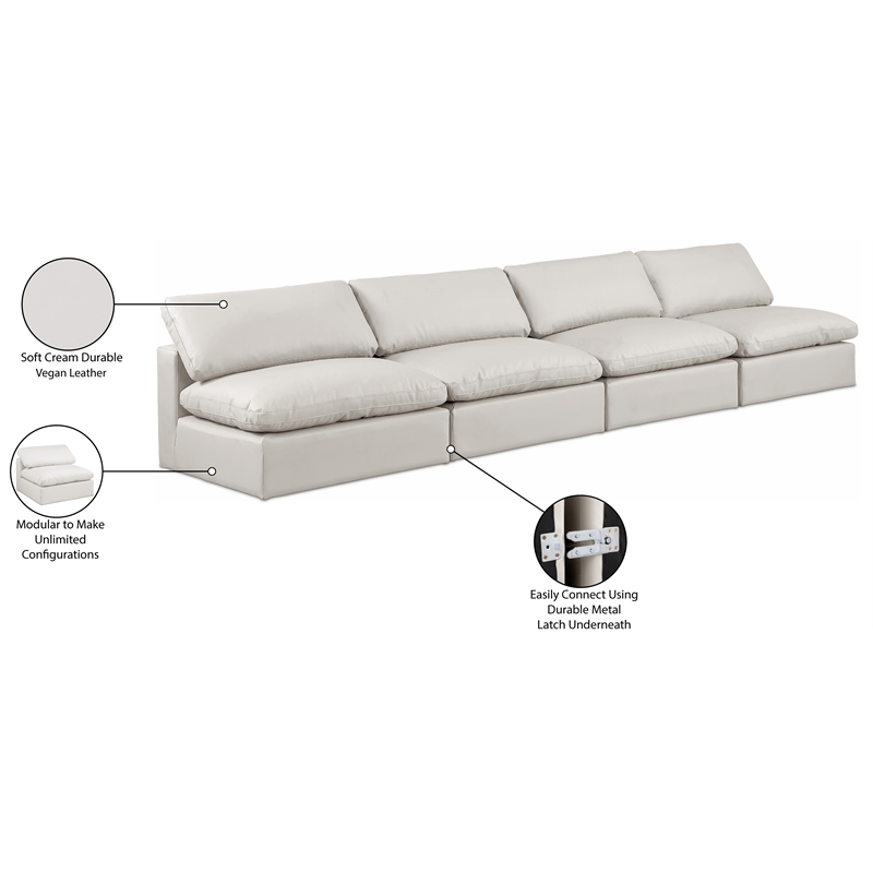 Bowery Hill Contemporary Cream Vegan Leather 4-Piece Modular Sofa
