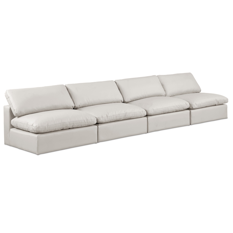 Bowery Hill Contemporary Cream Vegan Leather 4-Piece Modular Sofa