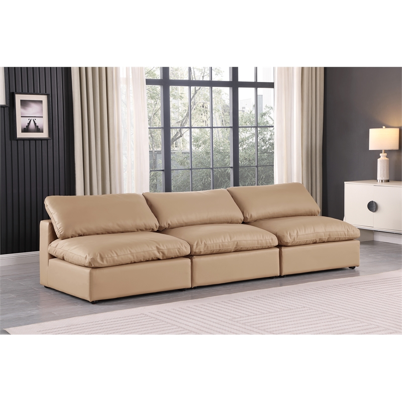 Bowery Hill Contemporary Tan Vegan Leather 3-Piece Modular Sofa