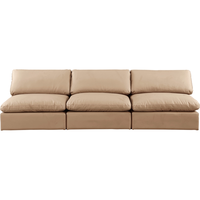 Bowery Hill Contemporary Tan Vegan Leather 3-Piece Modular Sofa