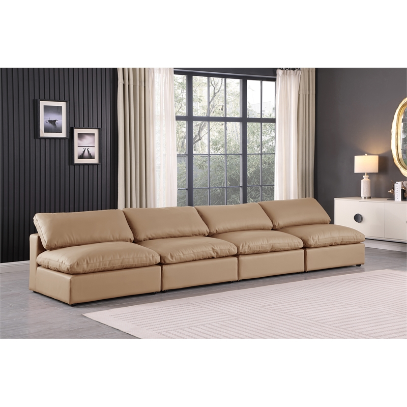 Bowery Hill Contemporary Tan Vegan Leather 4-Piece Modular Sofa