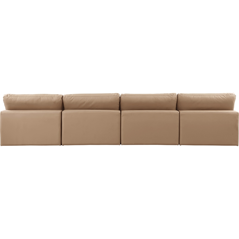 Bowery Hill Contemporary Tan Vegan Leather 4-Piece Modular Sofa