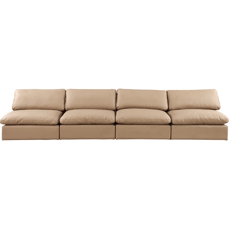 Bowery Hill Contemporary Tan Vegan Leather 4-Piece Modular Sofa
