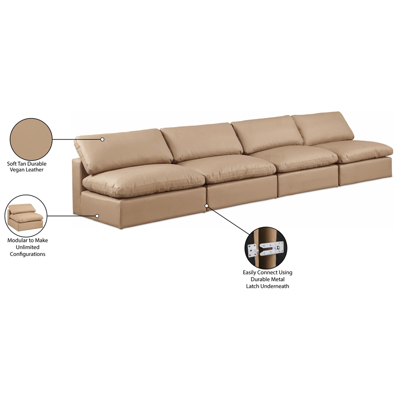 Bowery Hill Contemporary Tan Vegan Leather 4-Piece Modular Sofa