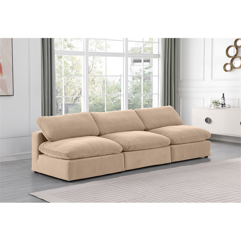 Bowery Hill Contemporary Soft Beige Velvet 3-Piece Modular Sofa
