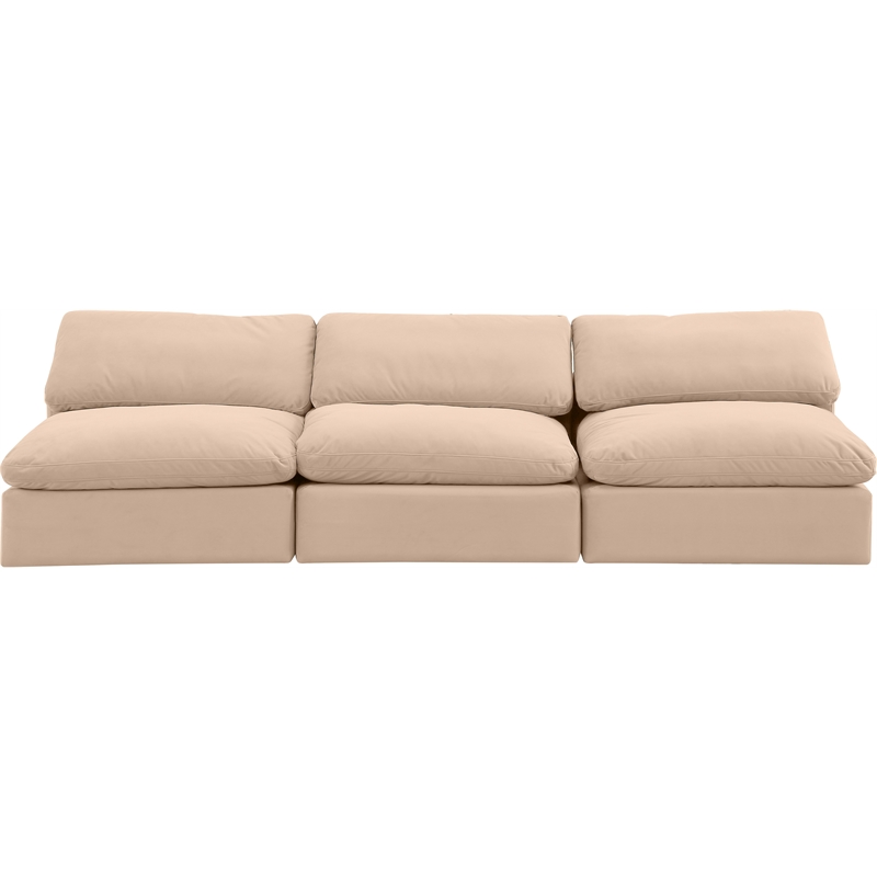 Bowery Hill Contemporary Soft Beige Velvet 3-Piece Modular Sofa