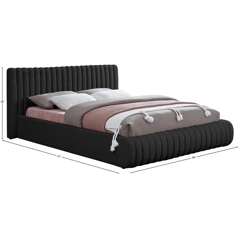 Bowery Hill Contemporary Deep Channel Tufted Rich Black Boucle Fabric King Bed