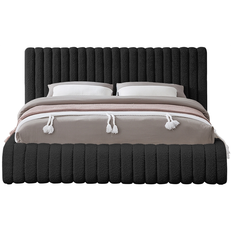 Bowery Hill Contemporary Deep Channel Tufted Rich Black Boucle Fabric King Bed