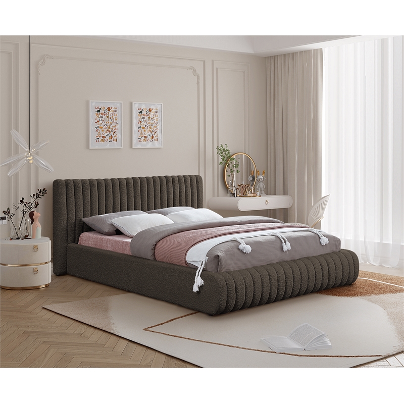 Bowery Hill Contemporary Deep Channel Tufted Rich Brown Boucle Fabric Full Bed