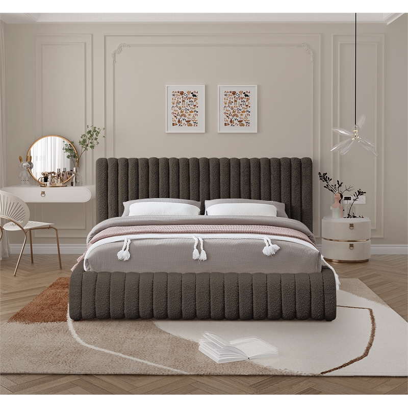 Bowery Hill Contemporary Deep Channel Tufted Rich Brown Boucle Fabric Full Bed