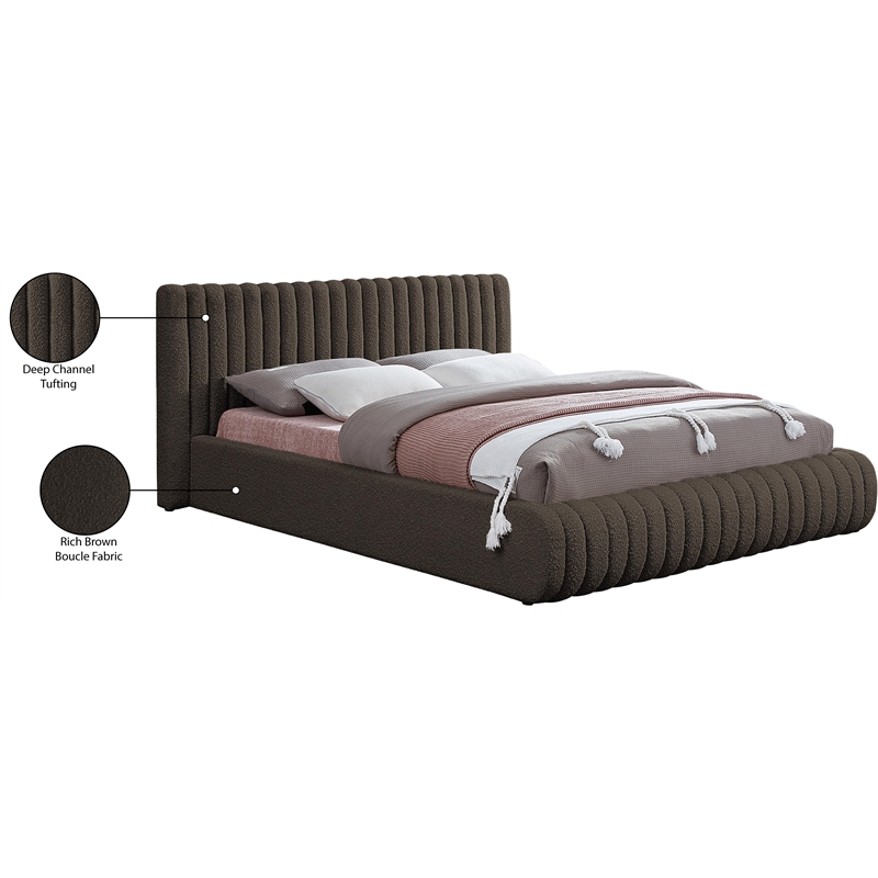 Bowery Hill Contemporary Deep Channel Tufted Rich Brown Boucle Fabric Full Bed