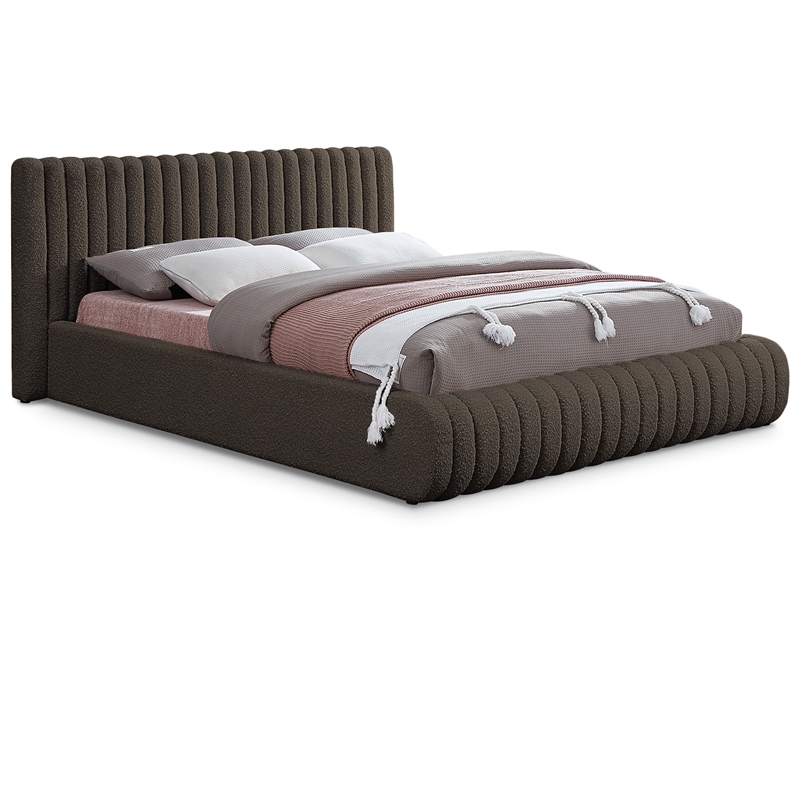 Bowery Hill Contemporary Deep Channel Tufted Rich Brown Boucle Fabric Full Bed