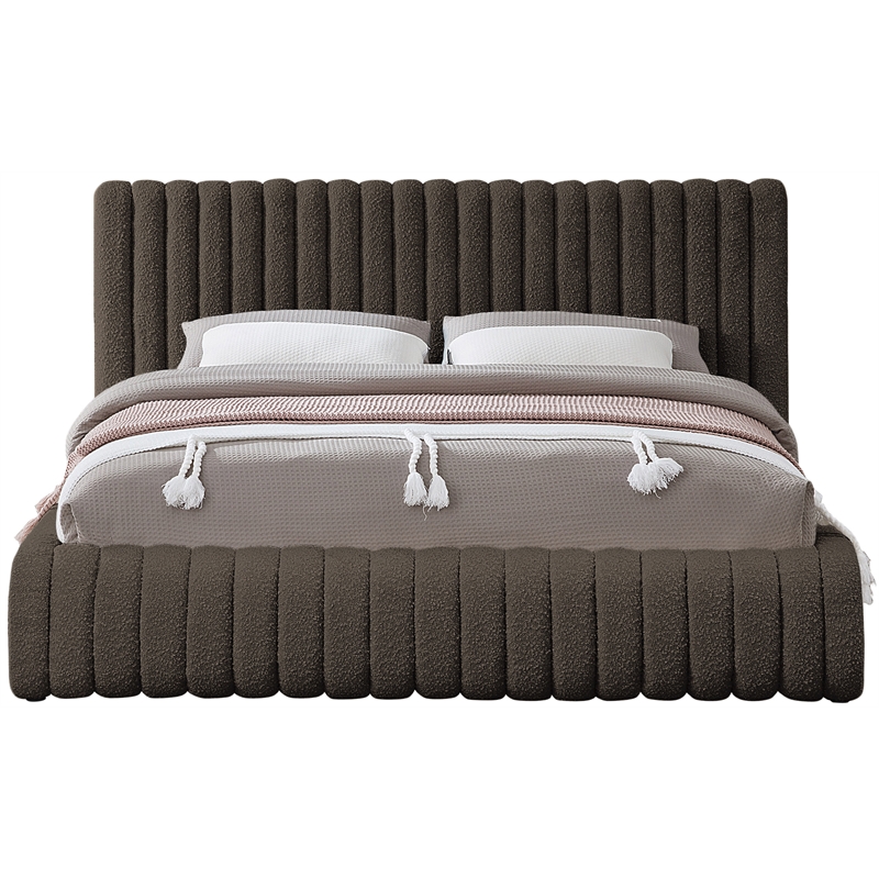 Bowery Hill Contemporary Deep Channel Tufted Rich Brown Boucle Fabric Full Bed