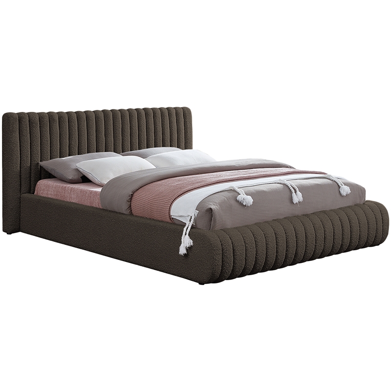 Bowery Hill Contemporary Deep Channel Tufted Rich Brown Boucle Fabric Full Bed