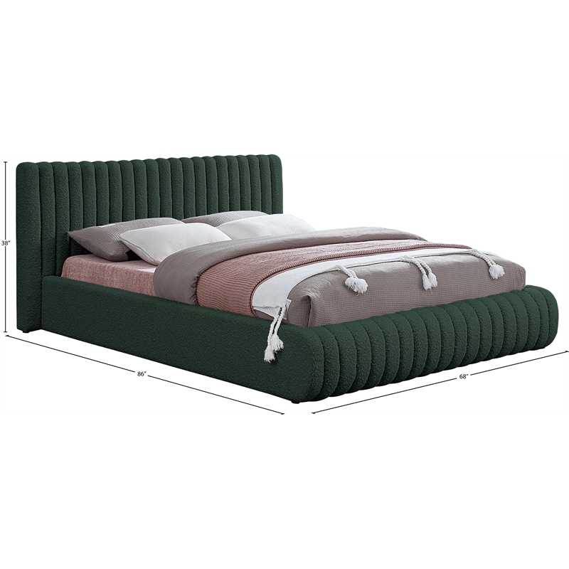 Bowery Hill Contemporary Deep Channel Tufted Rich Green Boucle Fabric Full Bed