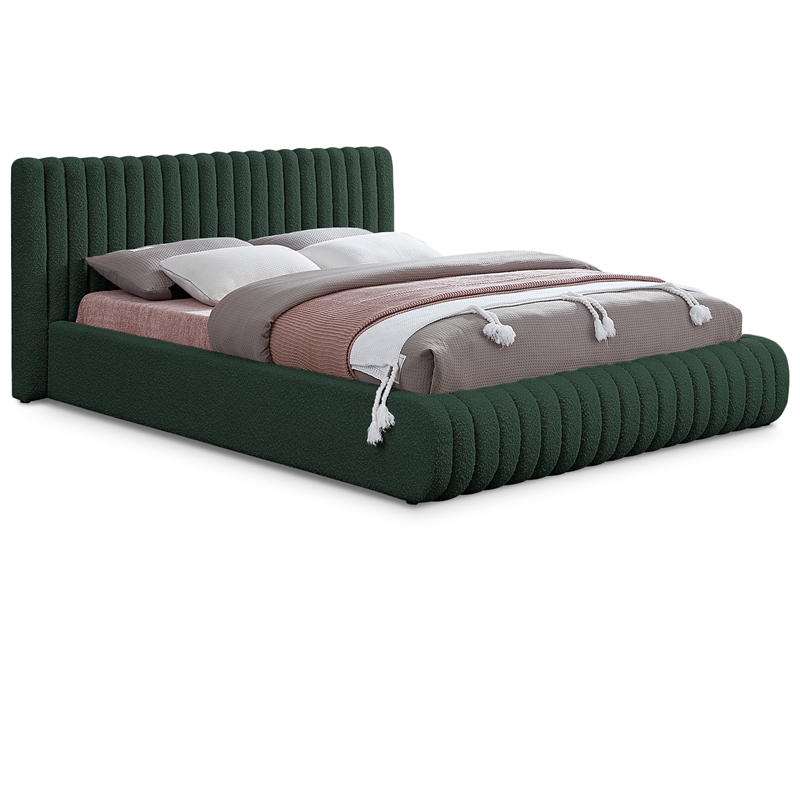 Bowery Hill Contemporary Deep Channel Tufted Rich Green Boucle Fabric Full Bed