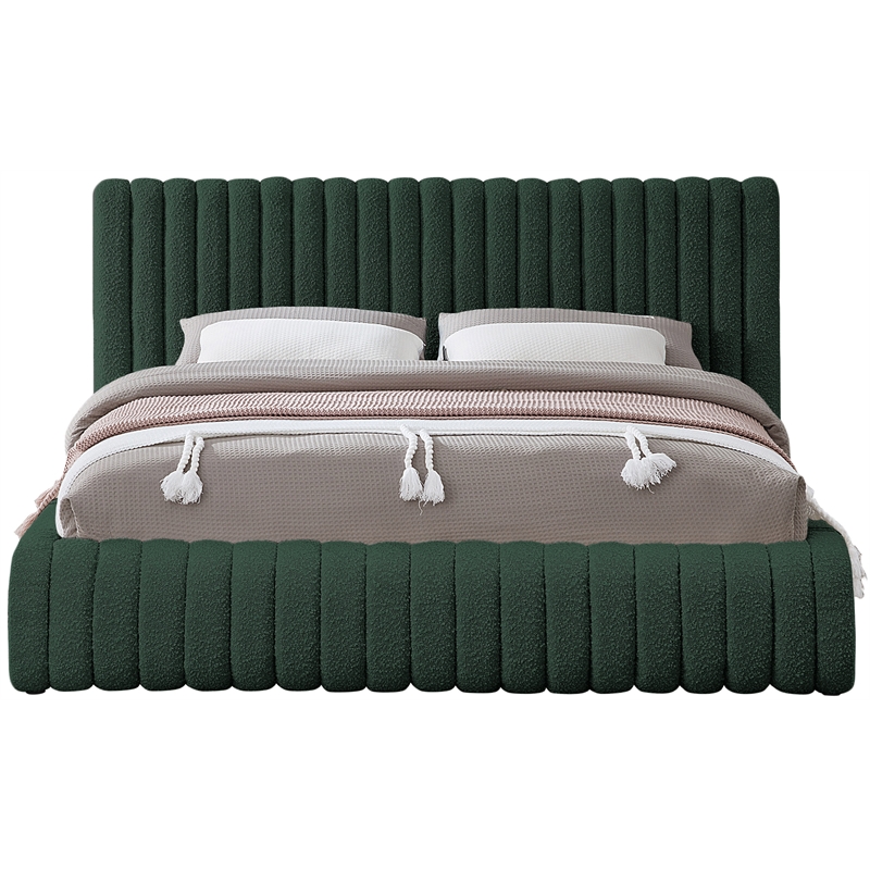 Bowery Hill Contemporary Deep Channel Tufted Rich Green Boucle Fabric Full Bed