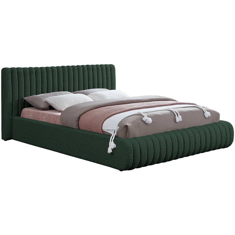 Bowery Hill Contemporary Deep Channel Tufted Rich Green Boucle Fabric Full Bed