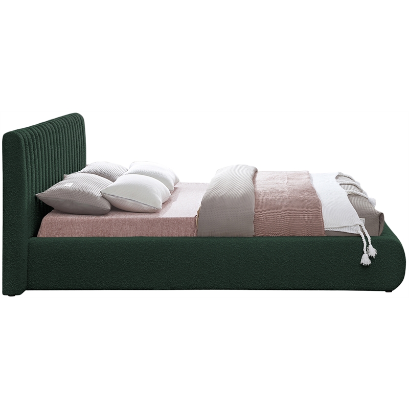 Bowery Hill Contemporary Deep Channel Tufted Rich Green Boucle Fabric Full Bed