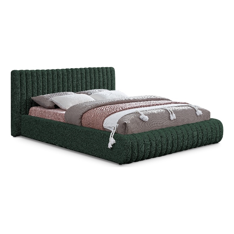 Bowery Hill Contemporary Deep Channel Tufted Rich Green Boucle Fabric Full Bed