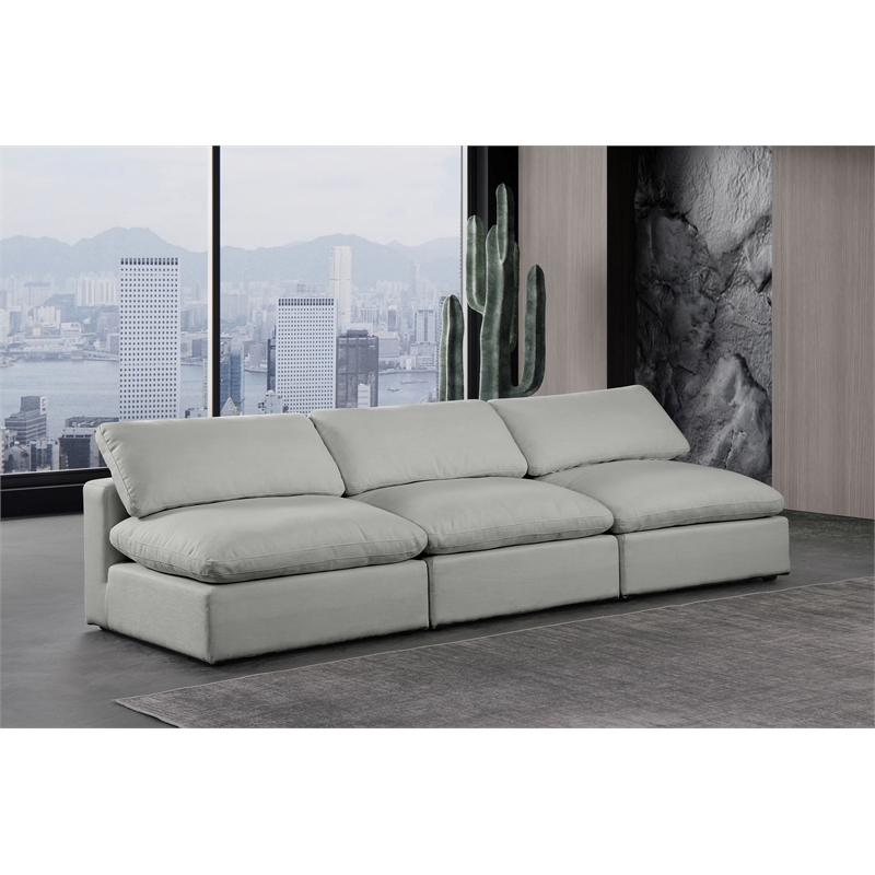 Bowery Hill Upholstered Grey Linen Textured Fabric 3-Piece Modular Sofa