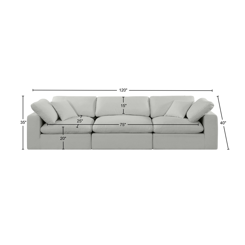 Bowery Hill Upholstered Grey Linen Textured Fabric 3-Piece Modular Sofa