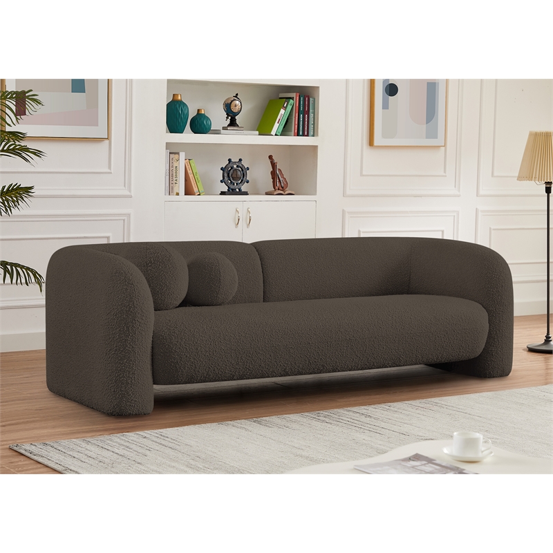 Bowery Hill Contemporary Rich Brown Boucle Durable Fabric Sofa